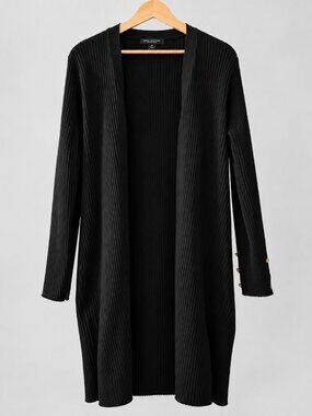 Marc New York Andrew Marc Black Ribbed Long Cardigan Duster M